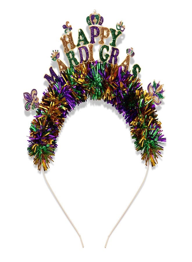 BVGA Mardi Gras Headband for Women Metal Tinsel Wrapped Glitter Mask Fleur De Lis Headpiece Mardi Gras Carnival Parade Party Decorations Outfits Gifts for Fat Tuesday - Image 1